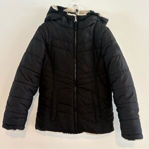 Madden Girls Reversible Plush Jacket with Hood Black and Cream 7/8